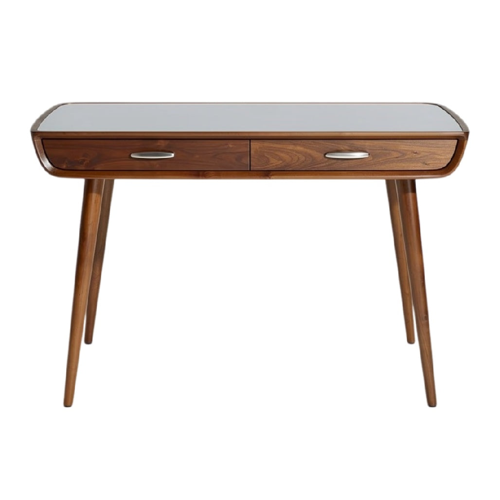 **Technische Titel in het Nederlands: Modern Houten Bureau met Glazen Bovenblad en Lades**