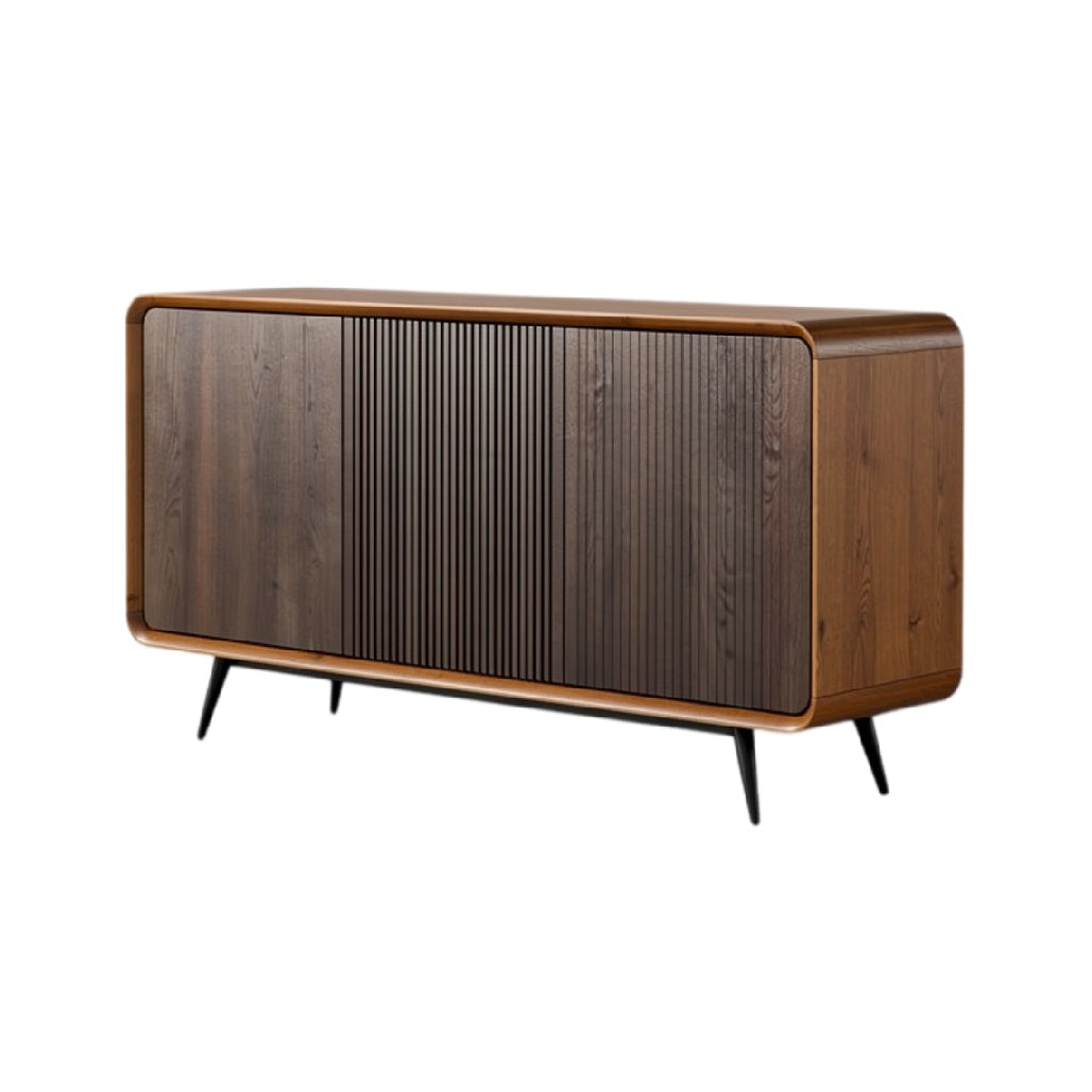 **Technische titel in het Nederlands: Moderne houten kast met verticale groeven en slanke poten**
