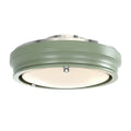 **Modern plafondlamp met matglazen diffuser en groen metalen afwerking**