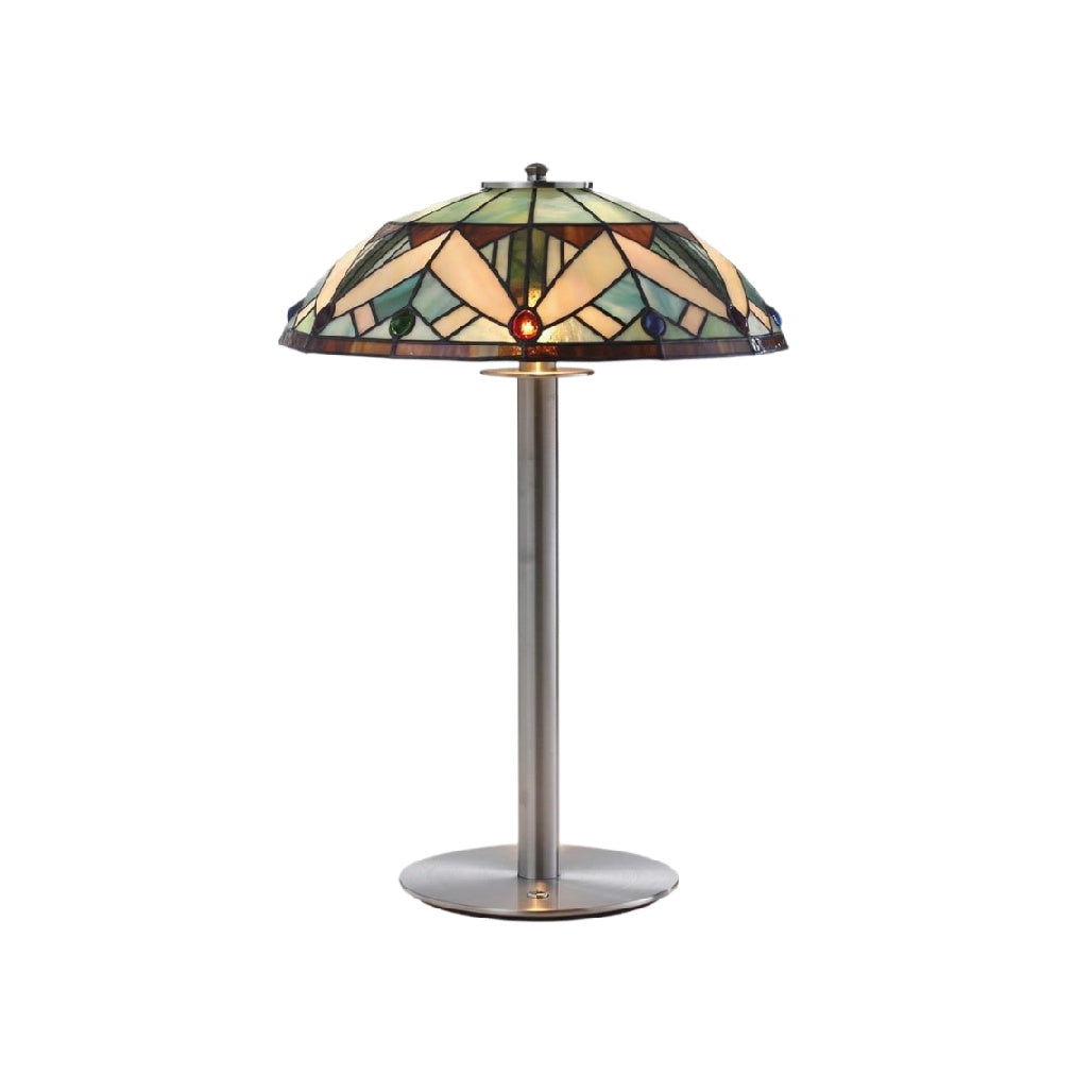**Technische Titel in het Nederlands: 'Tiffany-stijl bureaulamp met kleurrijk glas en metalen voet'**