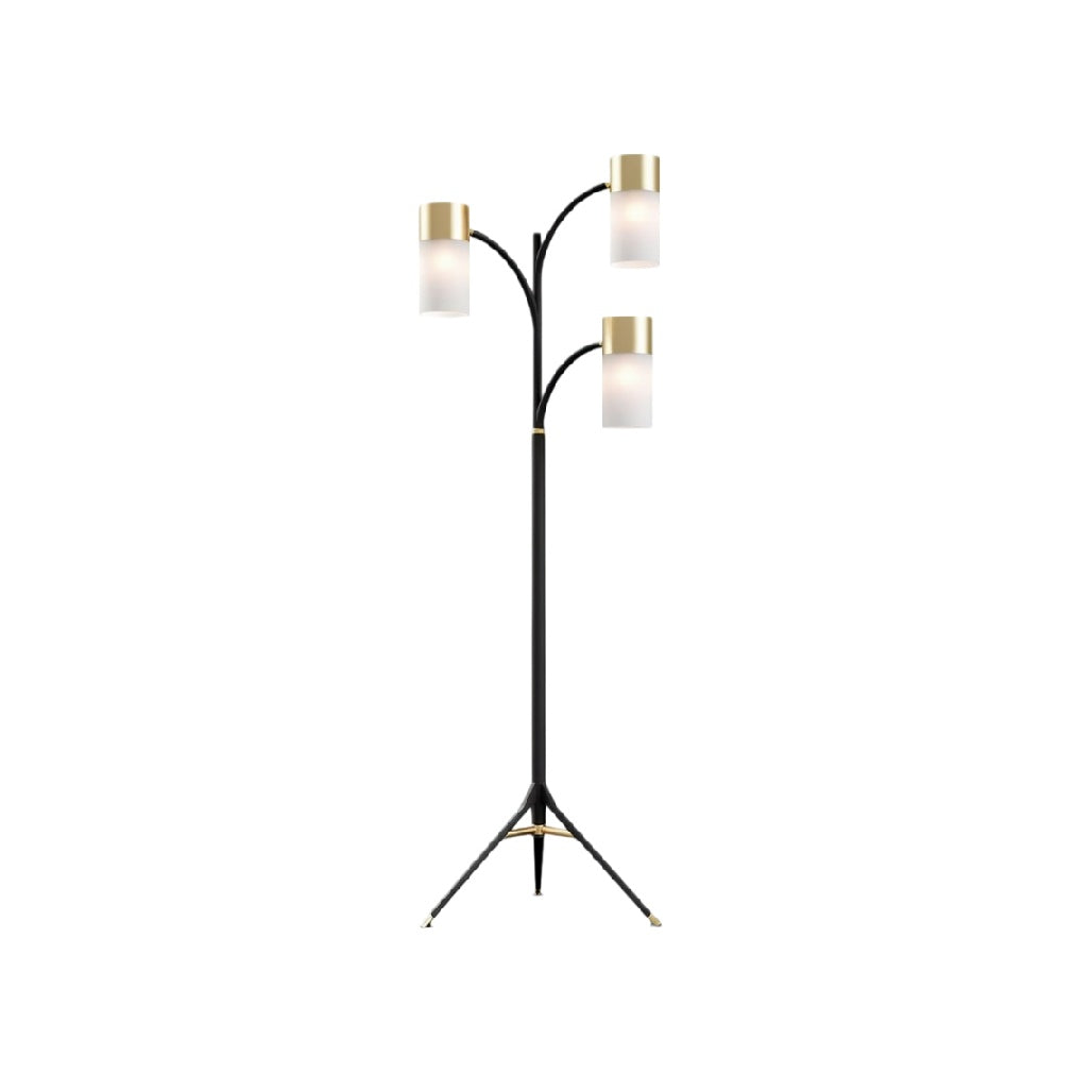 **Moderne Vloerlamp met Drie Gelaagde Glazen Kappen en Gouden Accenten**