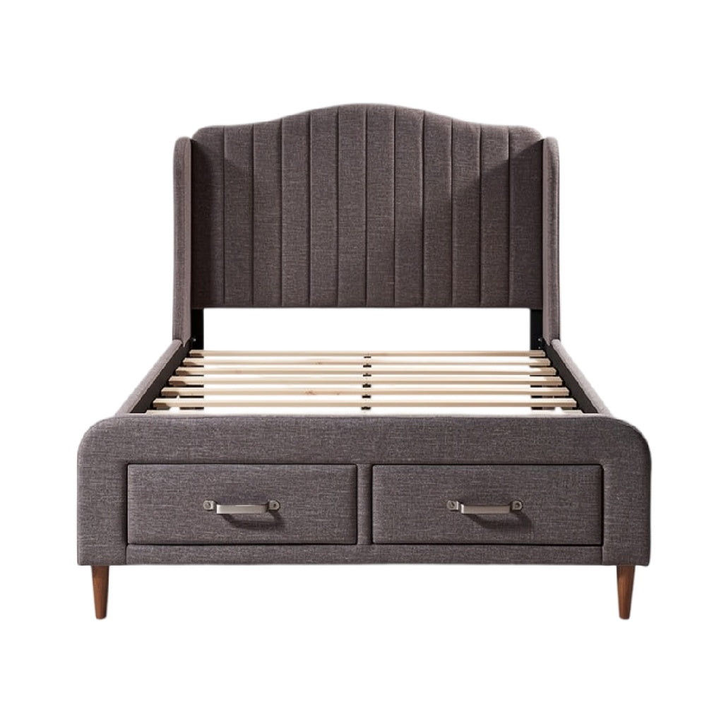 **Technische Titel in het Nederlands:** Moderne bed met gestoffeerde hoofdeinde en opbergladen